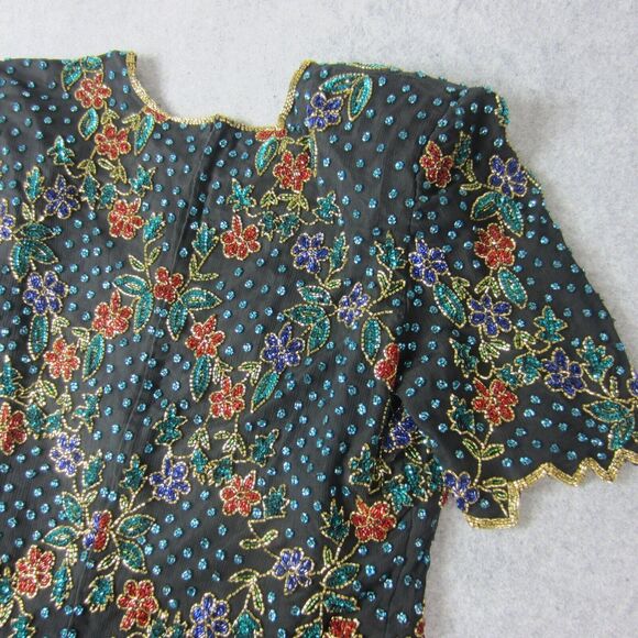 Lawrence Kazar Top Adult Women Beaded Floral  Short Sleeve Blouse Silk 2X Plus - Picture 16 of 16